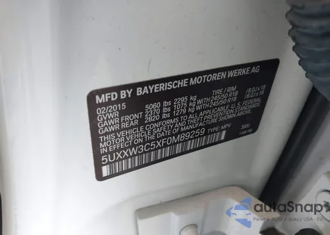 2015 BMW X4 xDrive28I from USA, damaged, VIN 5UXXW3C5XF0M89259